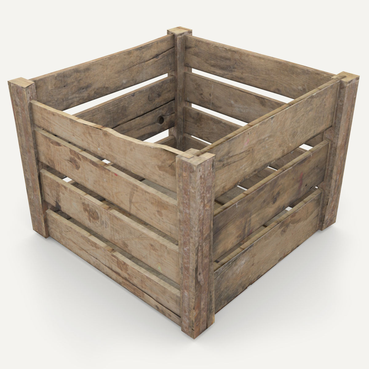 Wooden crate Low-poly 3D model_1