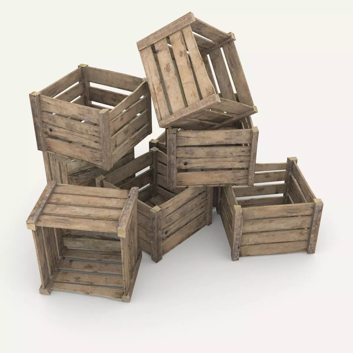 Wooden crate Low-poly 3D model_0