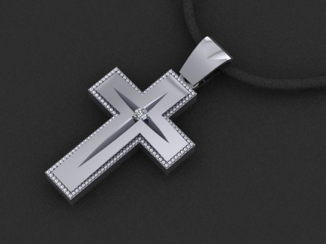 Golden cross pendant with diamond stone 2 3D print model_0