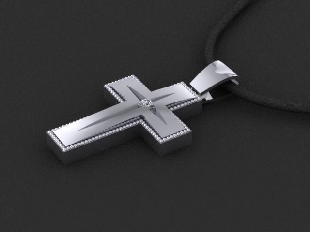 Golden cross pendant with diamond stone 2 3D print model_1