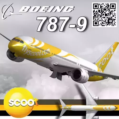 Boeing 787-9 FlyScoot livery Low-poly 3D model