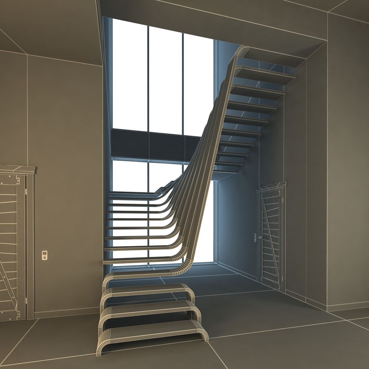 Creative wood stairs scene 3D model_6