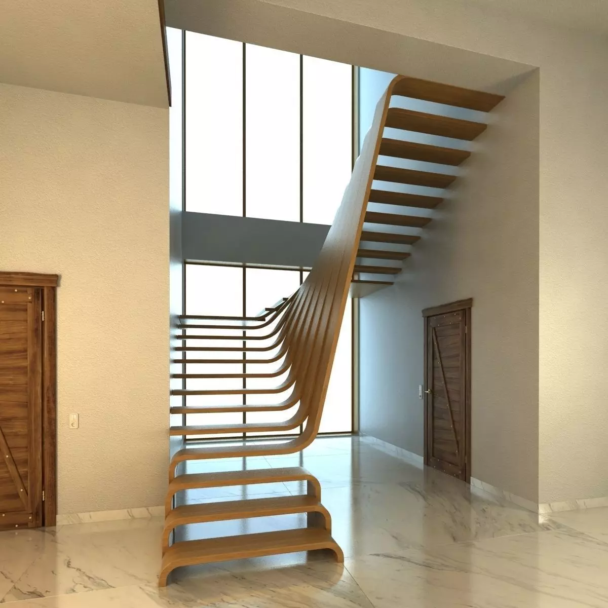 Creative wood stairs scene 3D model_0
