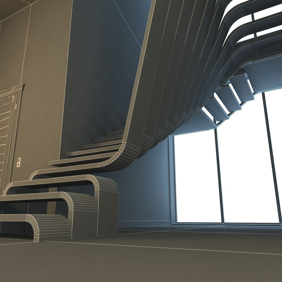 Creative wood stairs scene 3D model_4