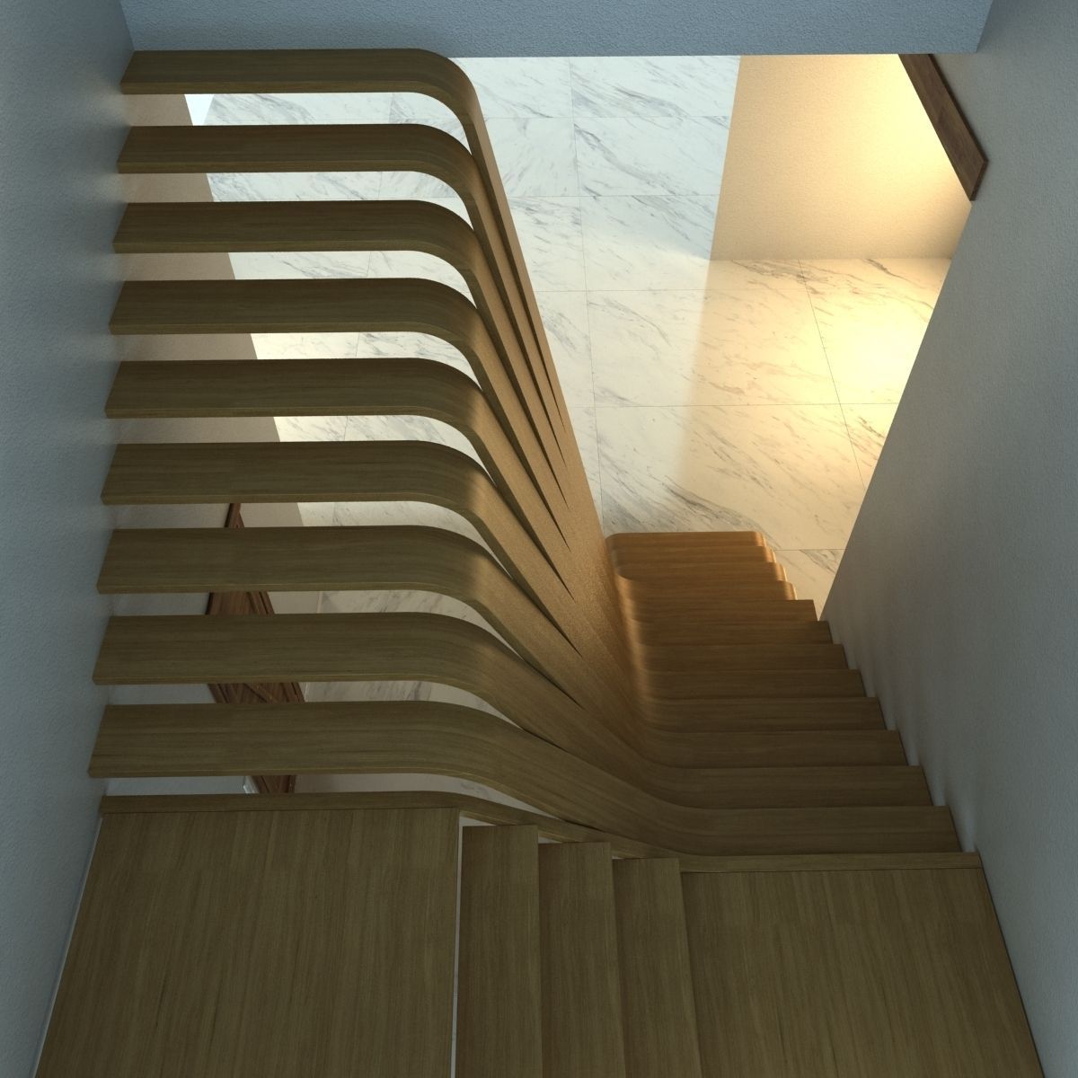 Creative wood stairs scene 3D model_3
