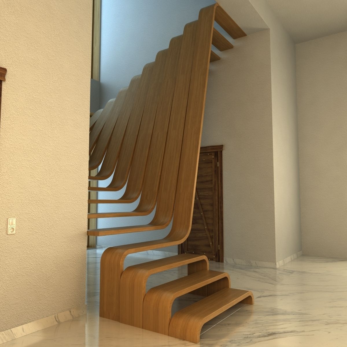 Creative wood stairs scene 3D model_5