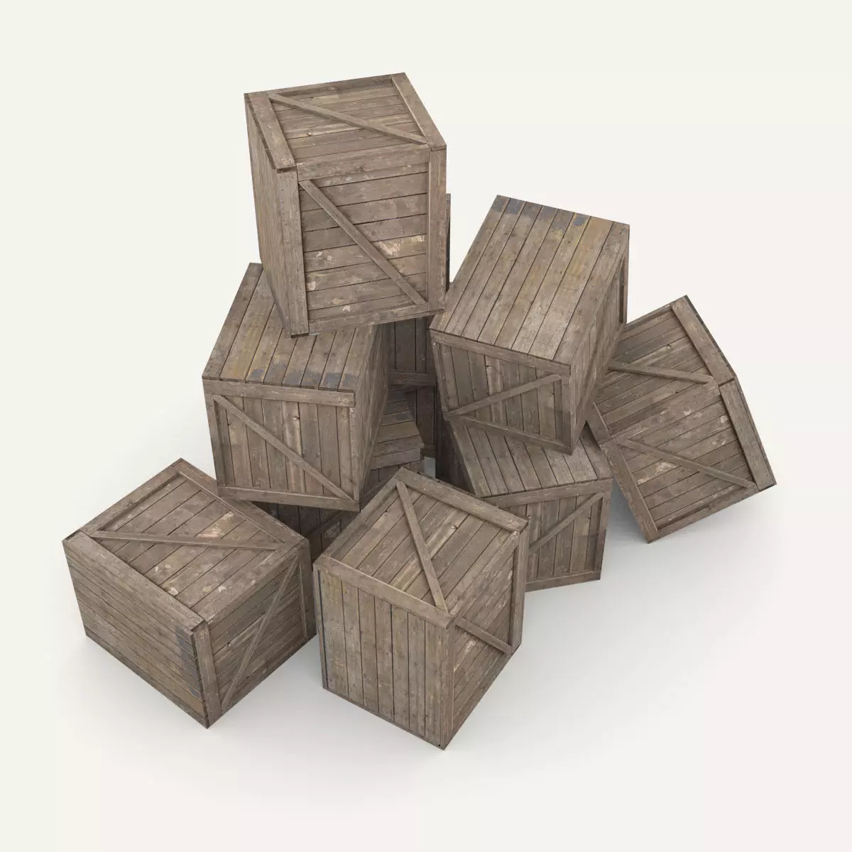 Wooden box Low-poly 3D model_0
