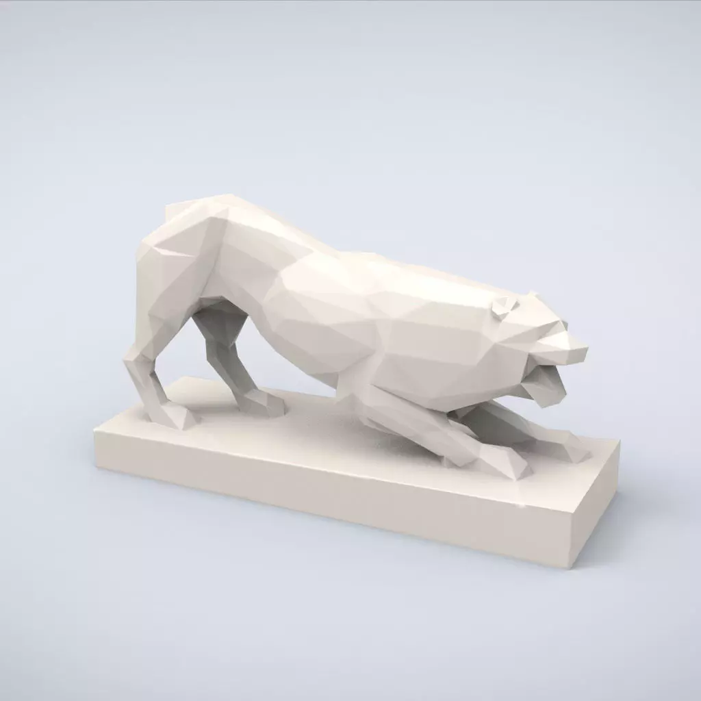 Printable Classical Lion Statue Lowpoly Style 3D print model_0