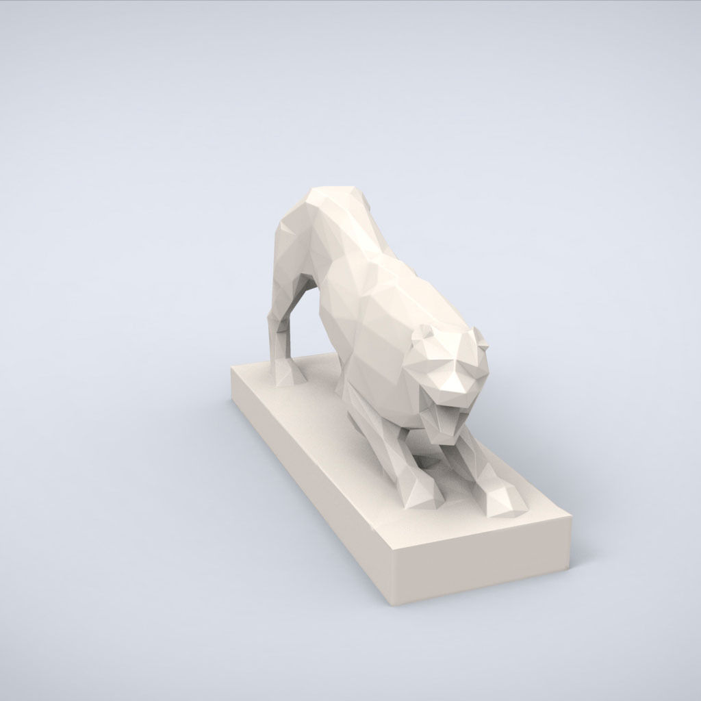 Printable Classical Lion Statue Lowpoly Style 3D print model_3