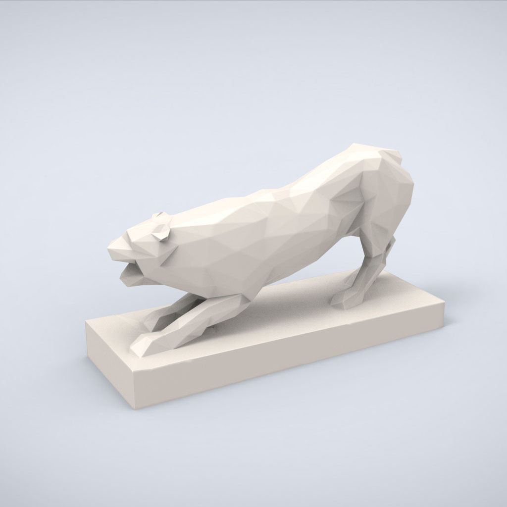 Printable Classical Lion Statue Lowpoly Style 3D print model_2