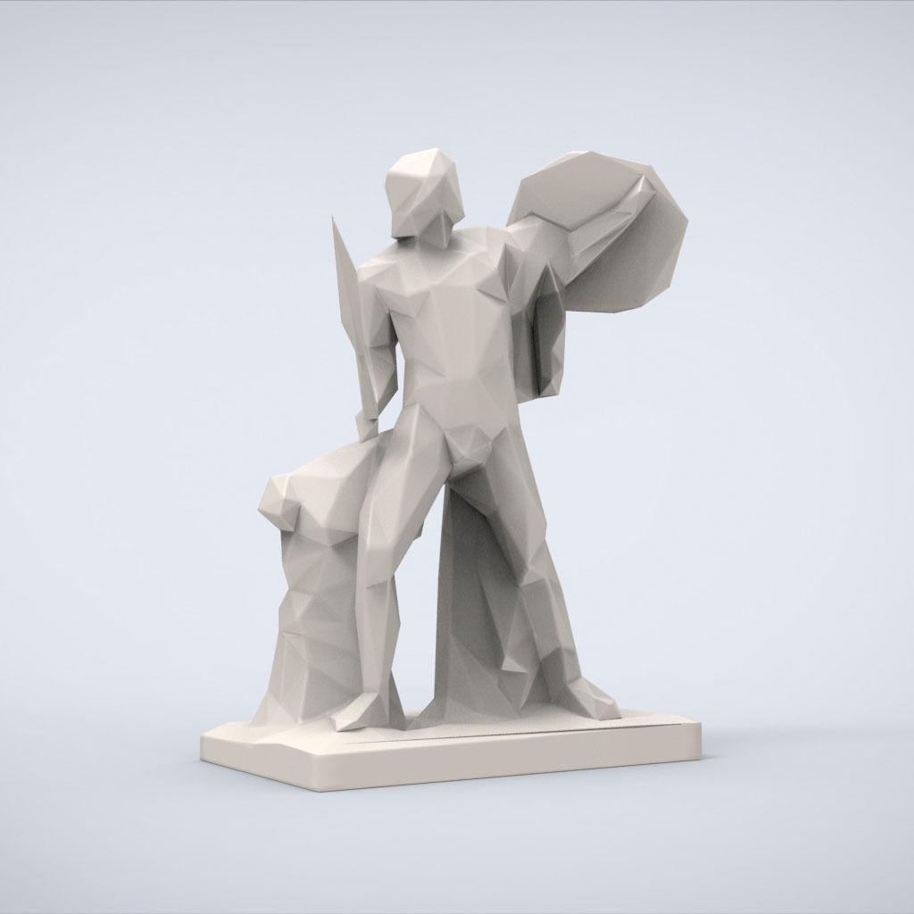 Printable Achilles Statue Lowpoly Style 3D print model_1