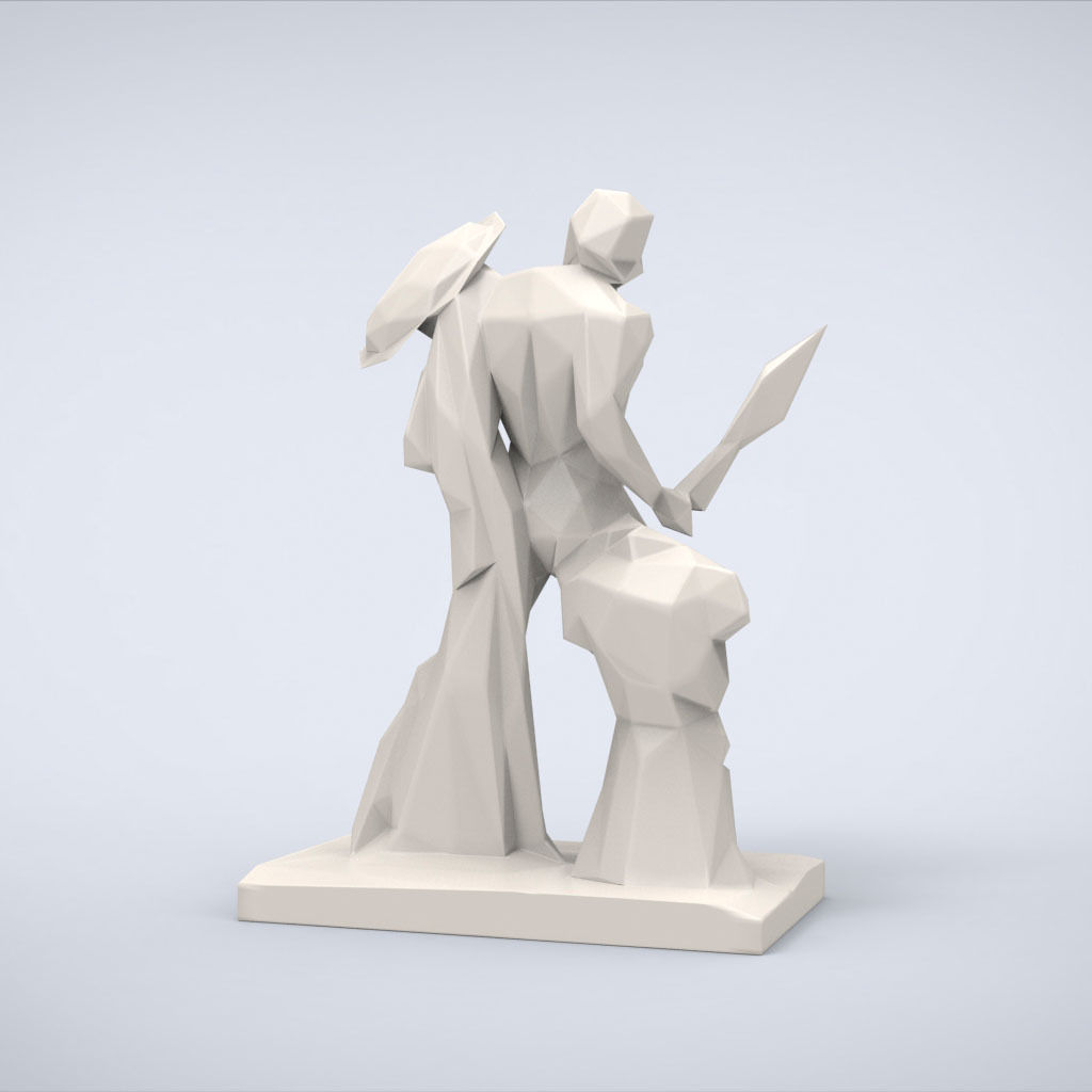 Printable Achilles Statue Lowpoly Style 3D print model_3