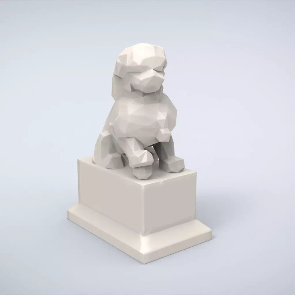 Printable Chinese Guardian Lowpoly Style 3D print model_0