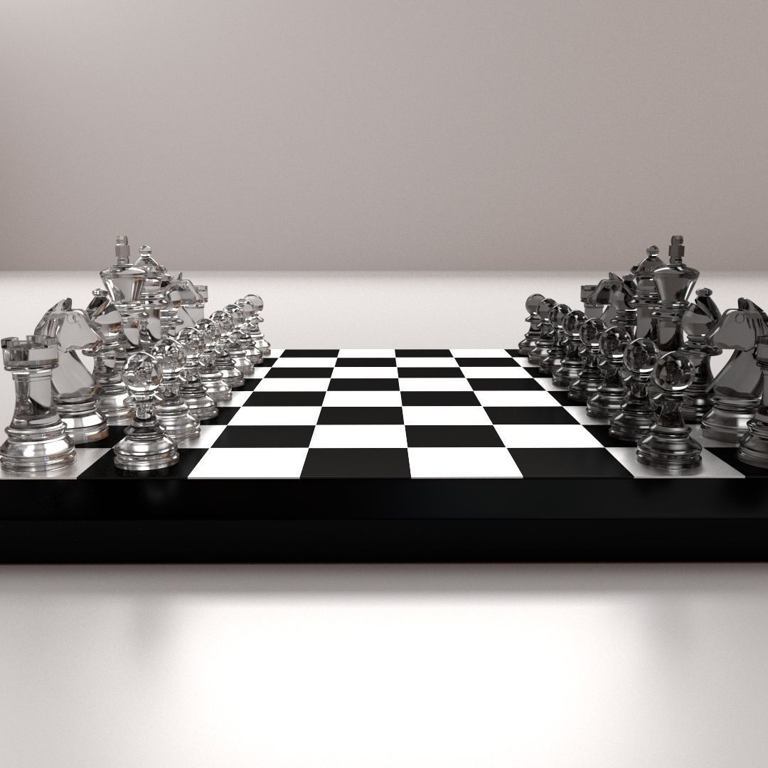 Chessboard chess board with pieces 3D model_2