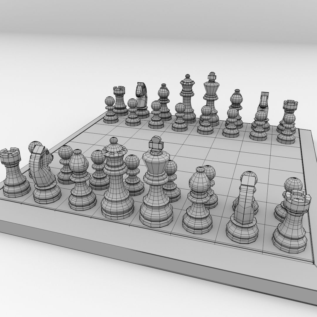 Chessboard chess board with pieces 3D model_5