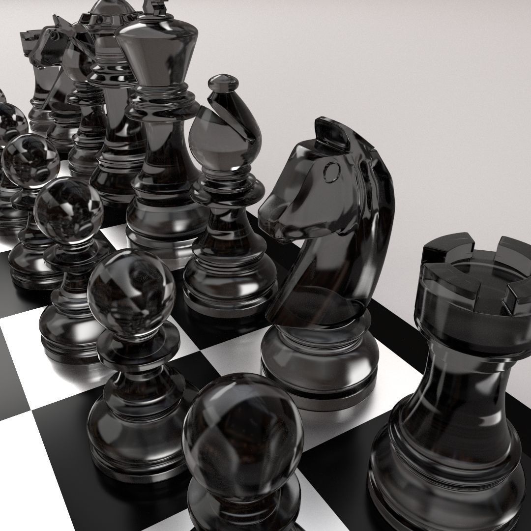 Chessboard chess board with pieces 3D model_3