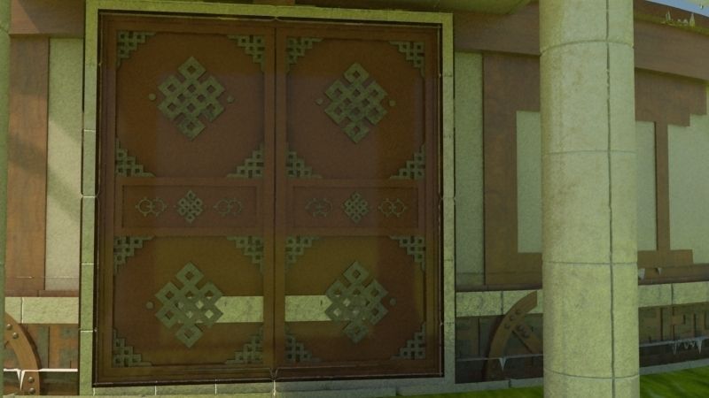 yurta round building in middle of grassy field 3D model_3