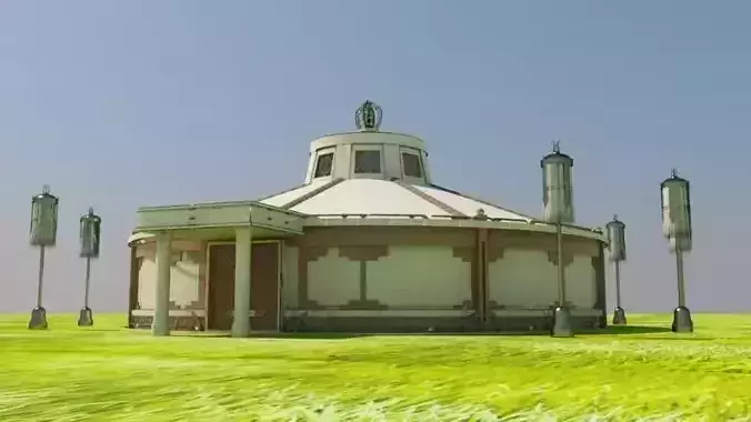 yurta round building in middle of grassy field 3D model