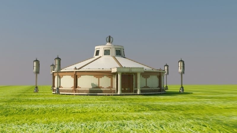 yurta round building in middle of grassy field 3D model_9