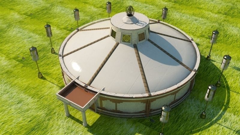 yurta round building in middle of grassy field 3D model_8