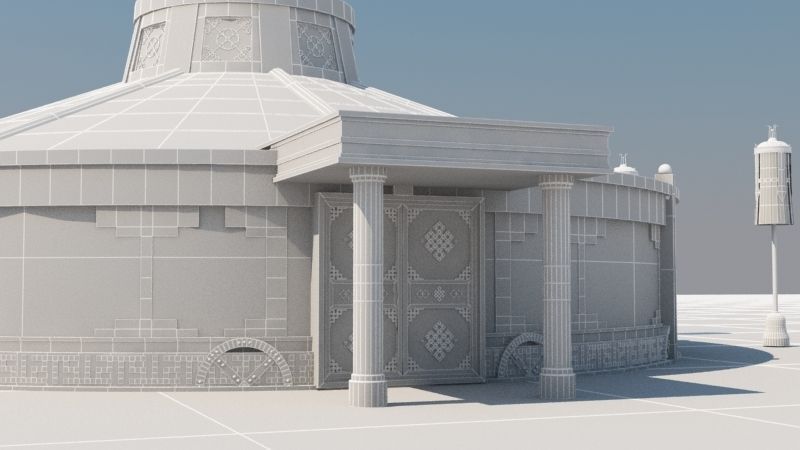 yurta round building in middle of grassy field 3D model_2