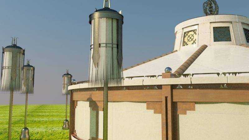 yurta round building in middle of grassy field 3D model_6