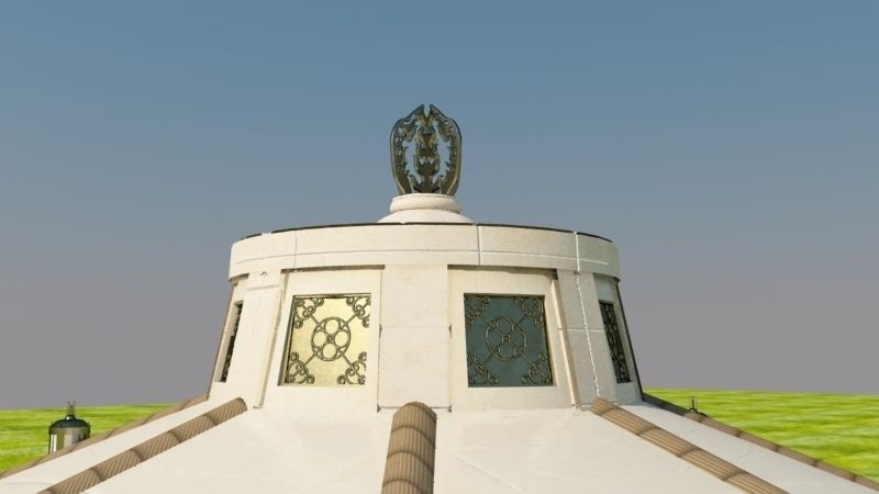 yurta round building in middle of grassy field 3D model_7