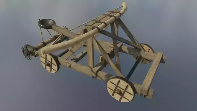 Catapult wooden cannon Low-poly 3D model