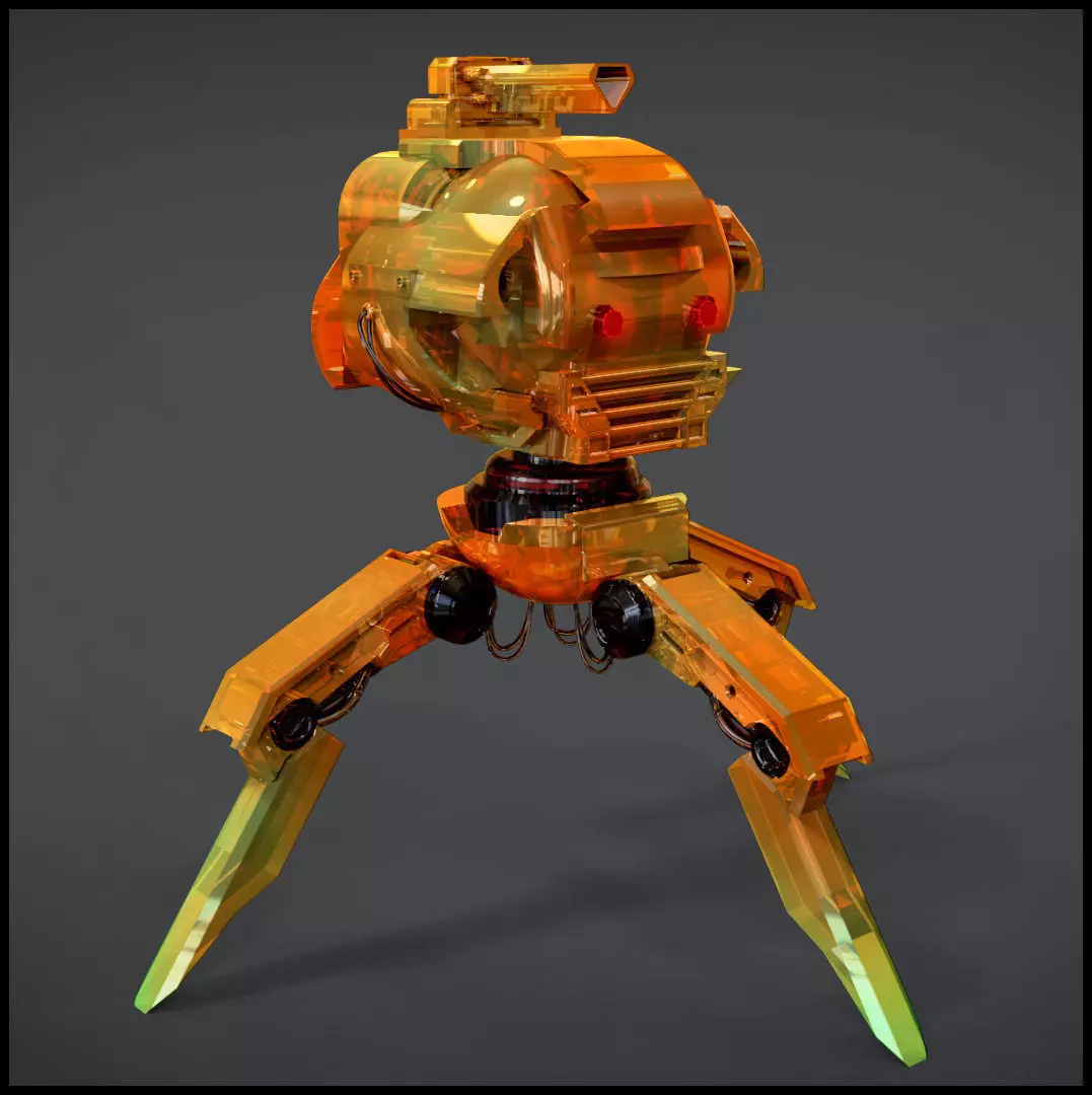 Cryon orange robot on tripod 3D model