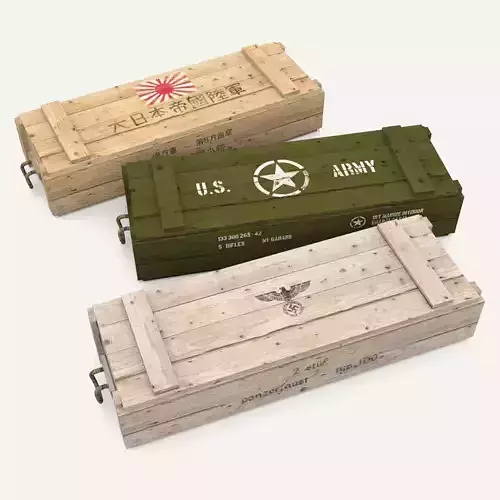 Army crates WWII collection Low-poly 3D model