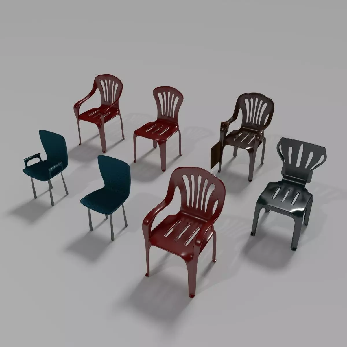 Plastic Chairs Collection 6 3D model_0