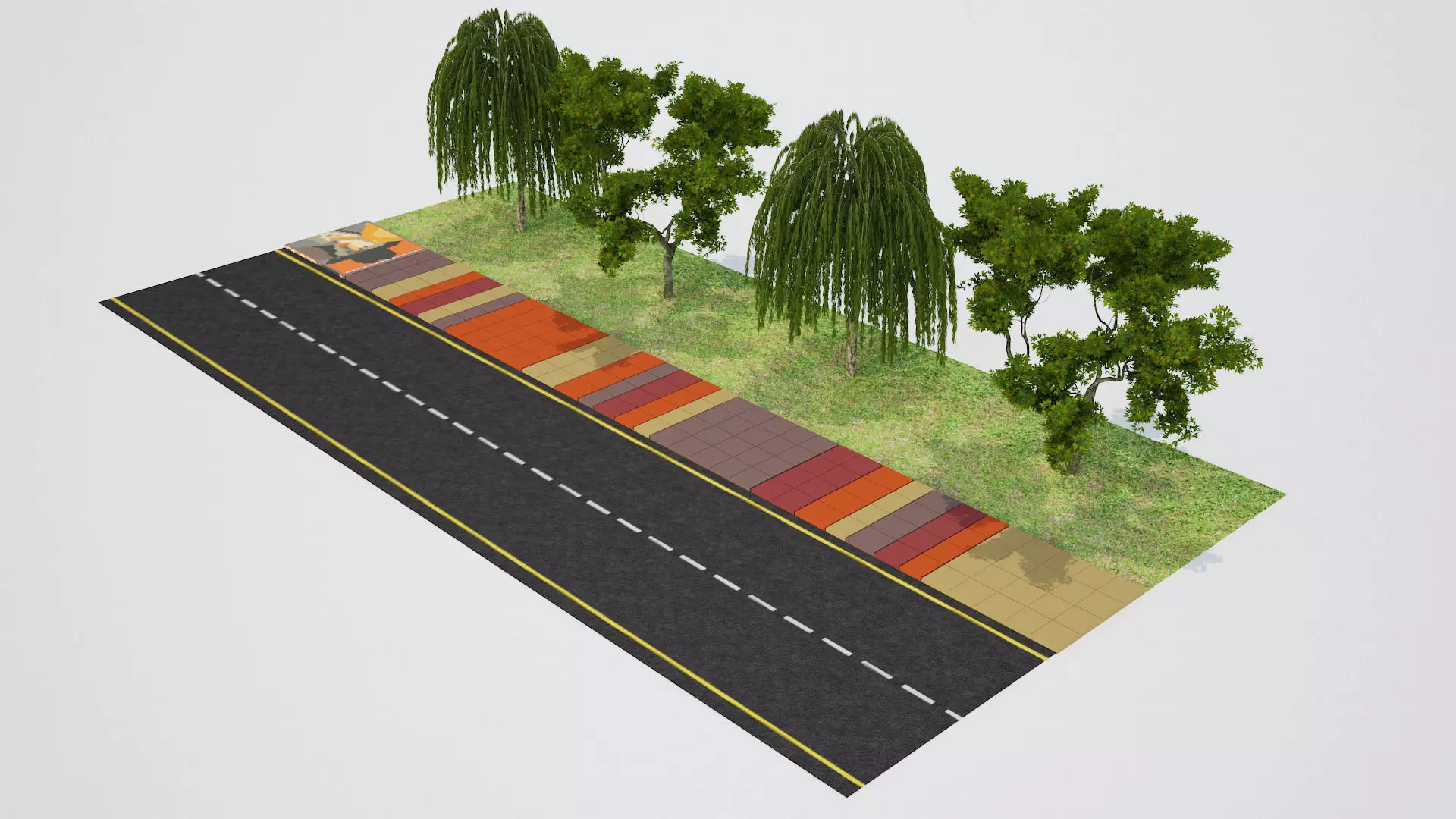 sidewalk road with trees Free 3D model