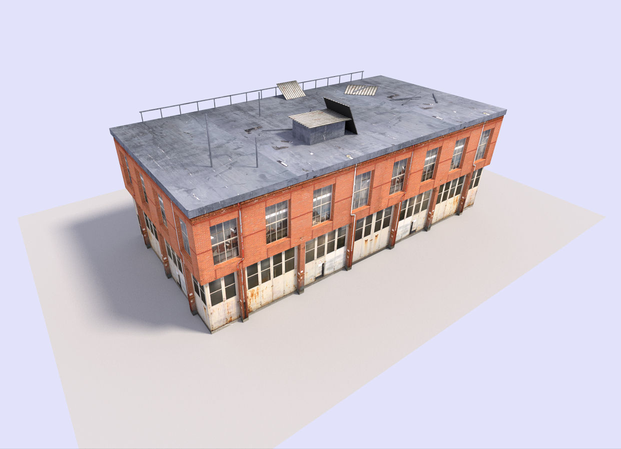 warehouse 1 old building with roof Low-poly 3D model_2
