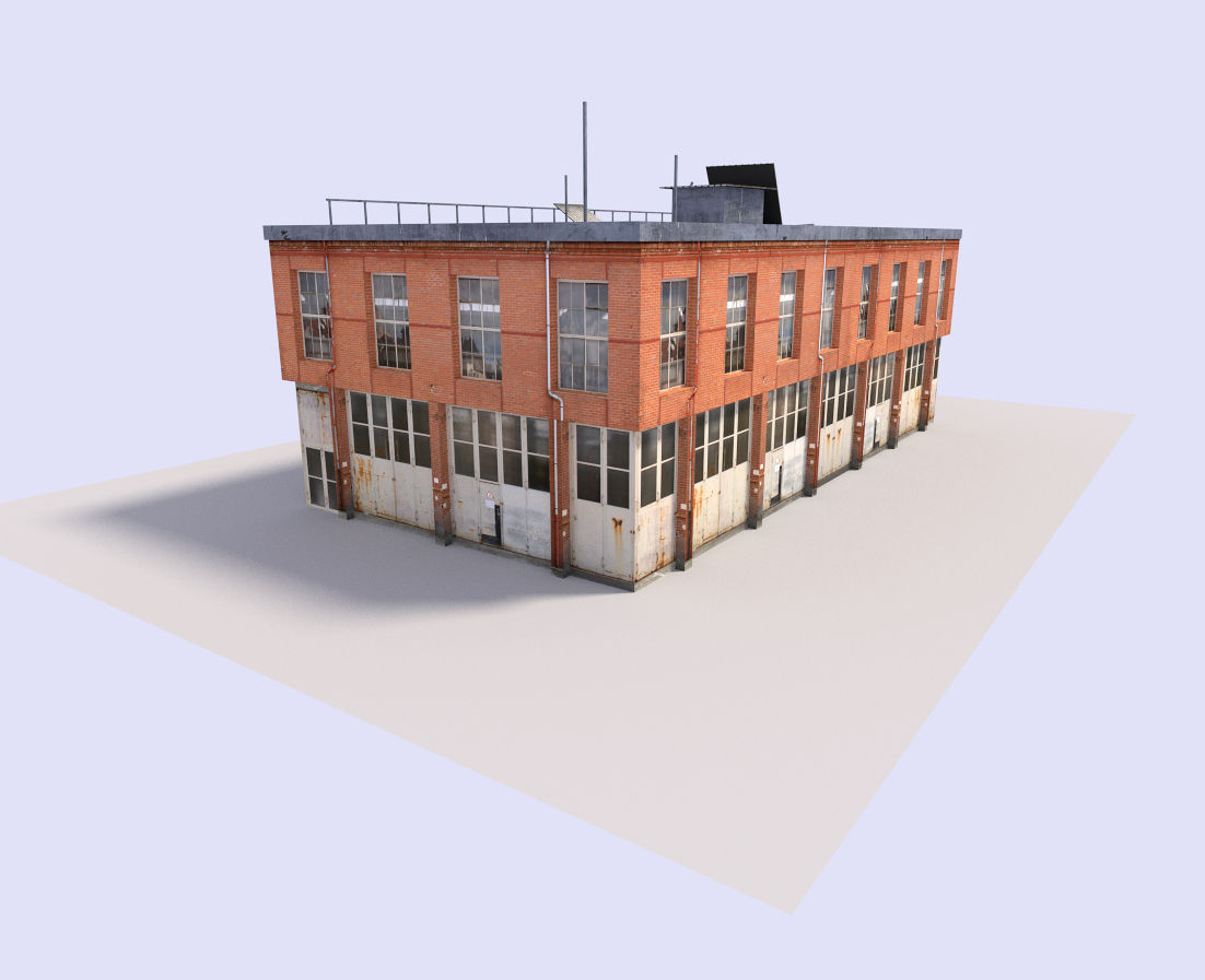 warehouse 1 old building with roof Low-poly 3D model_1