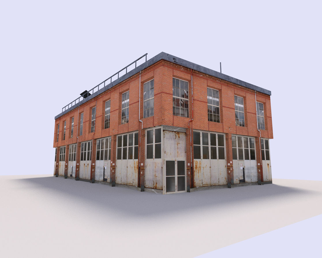warehouse 1 old building with roof Low-poly 3D model_3