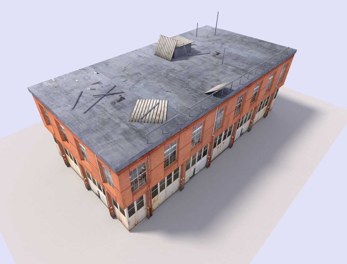 warehouse 1 old building with roof Low-poly 3D model_4