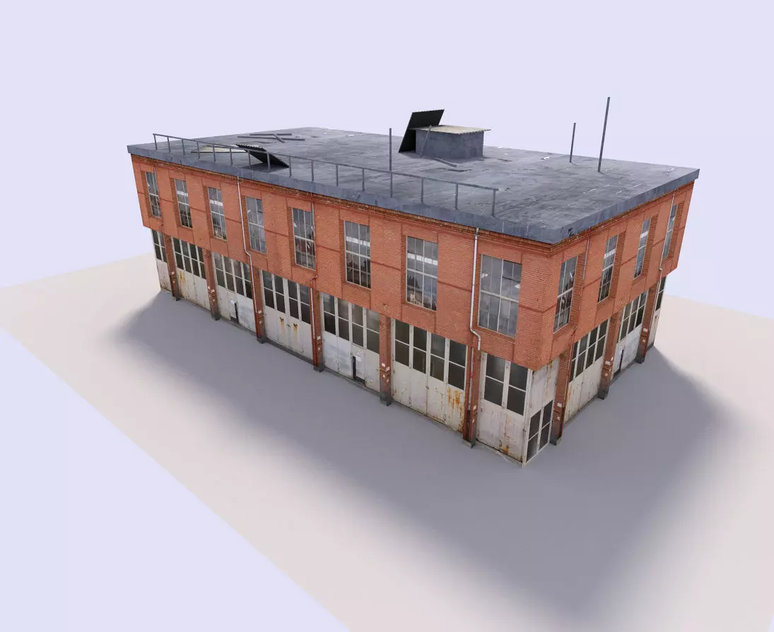 warehouse 1 old building with roof Low-poly 3D model_0