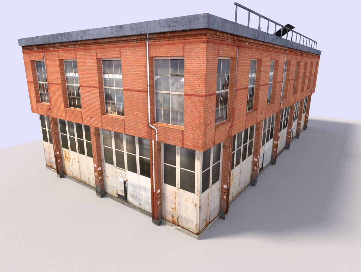 warehouse 1 old building with roof Low-poly 3D model_6