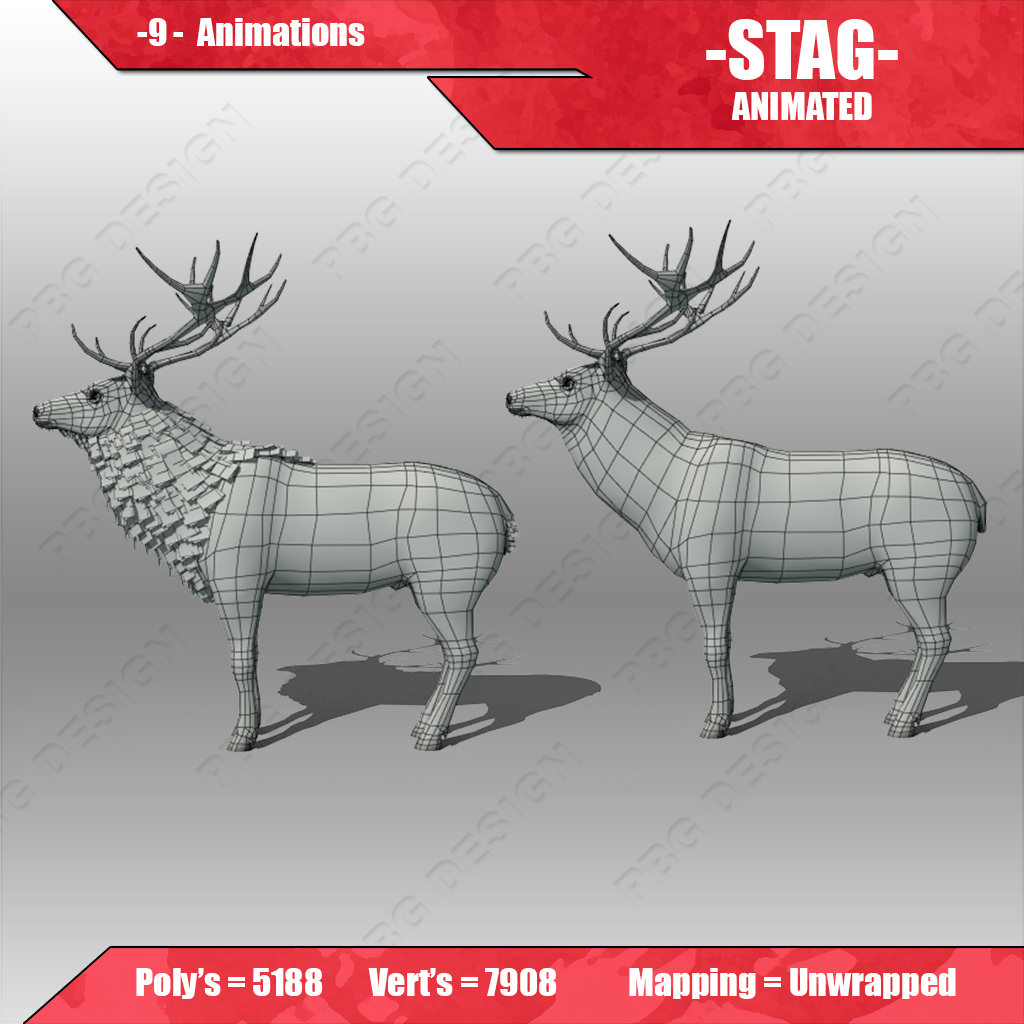 Stag Animated Low-poly 3D model_6