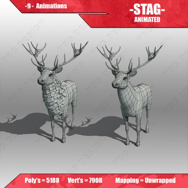 Stag Animated Low-poly 3D model_5
