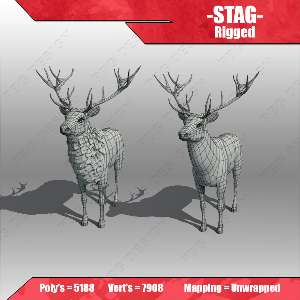 stag Deer Low-poly 3D model_6