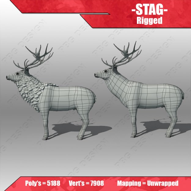 stag Deer Low-poly 3D model_5
