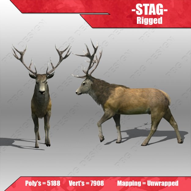 stag Deer Low-poly 3D model_1