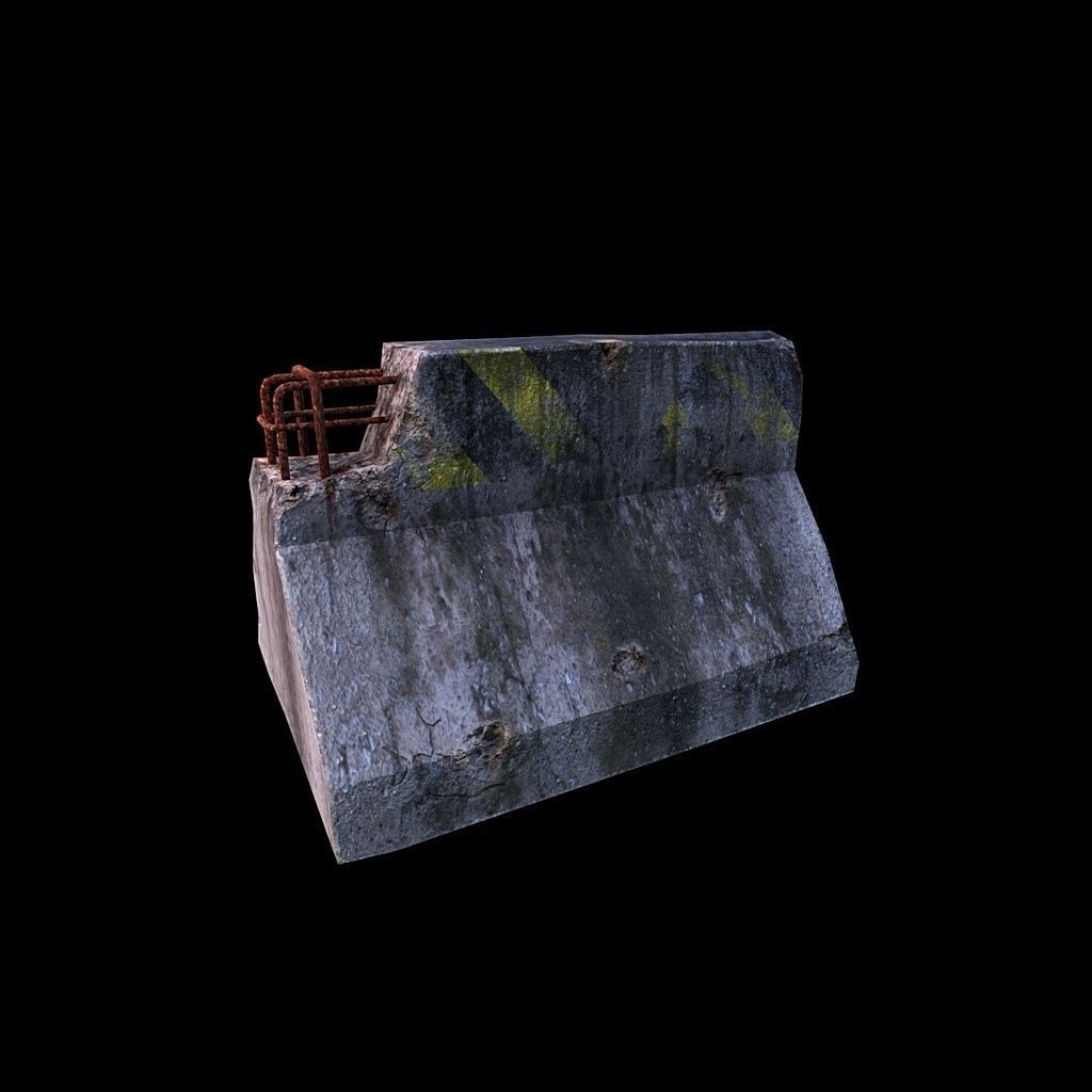 Road Block Damaged Low-poly 3D model_4