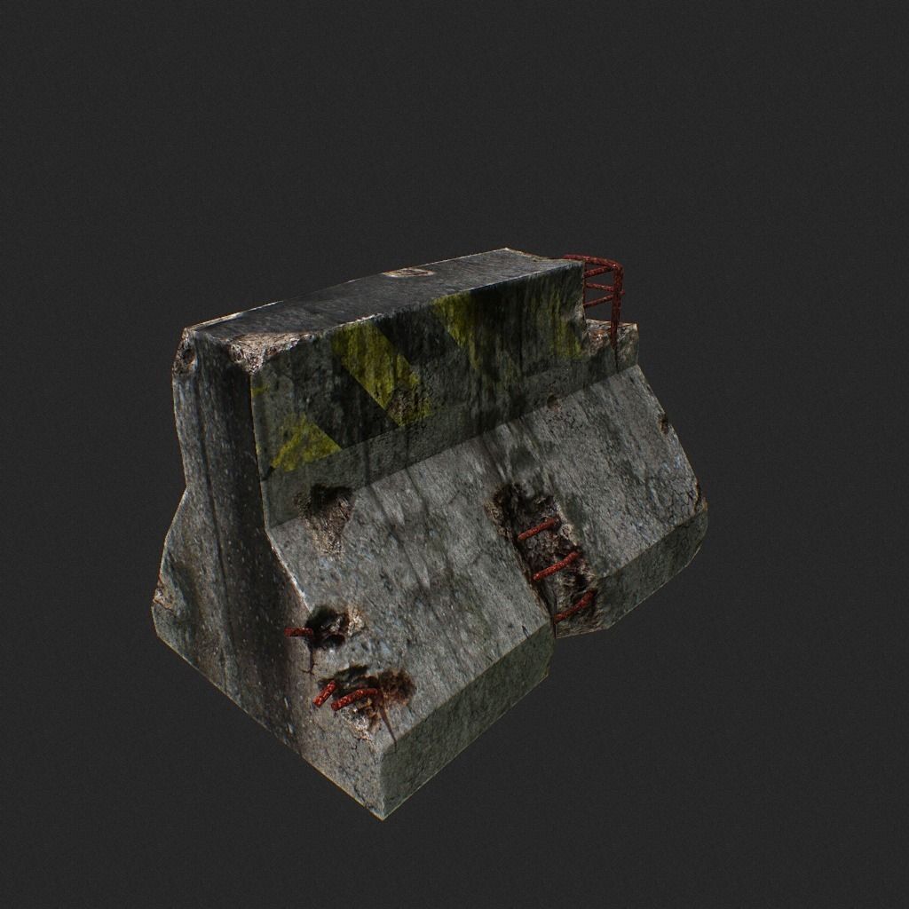 Road Block Damaged Low-poly 3D model_1