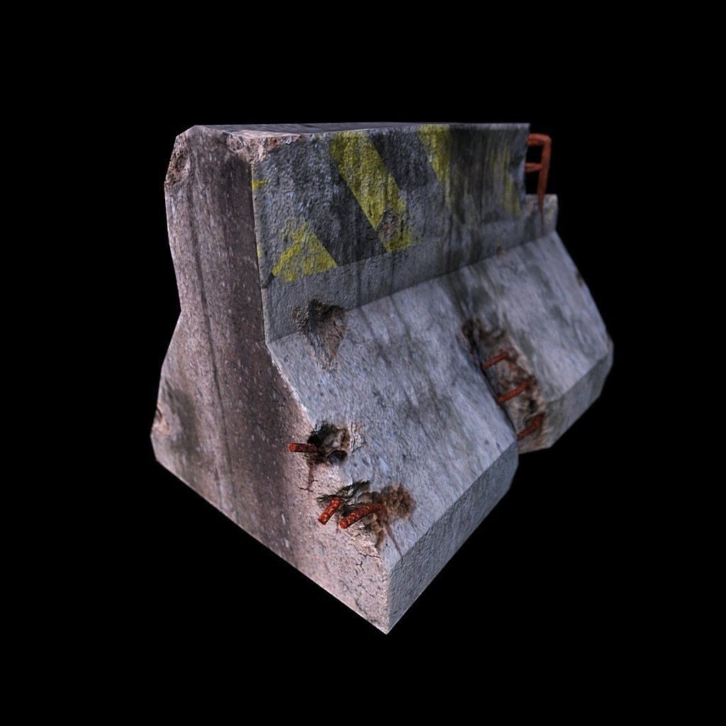 Road Block Damaged Low-poly 3D model_6