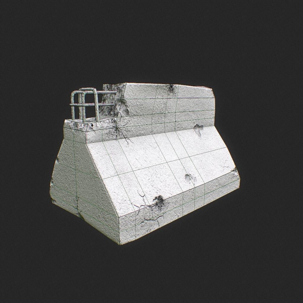 Road Block Damaged Low-poly 3D model_8