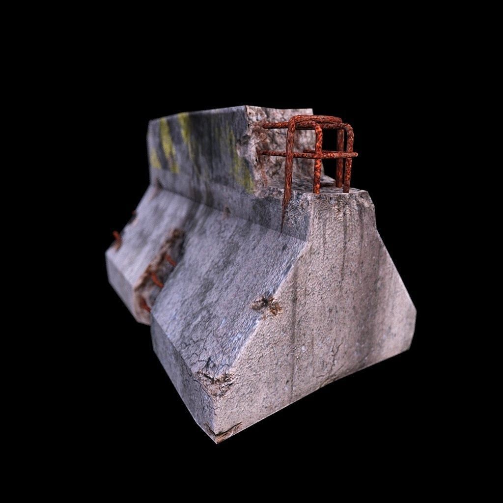 Road Block Damaged Low-poly 3D model_5
