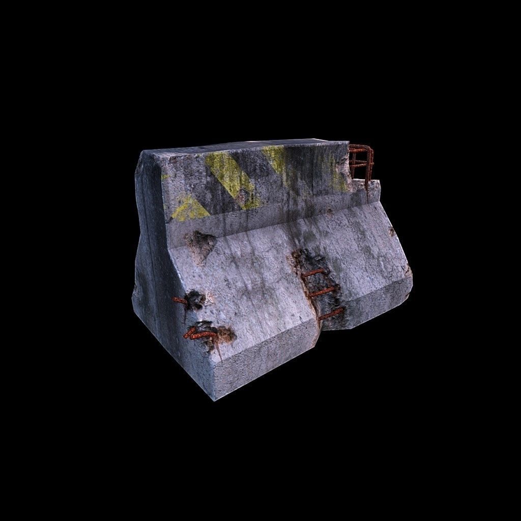 Road Block Damaged Low-poly 3D model_3