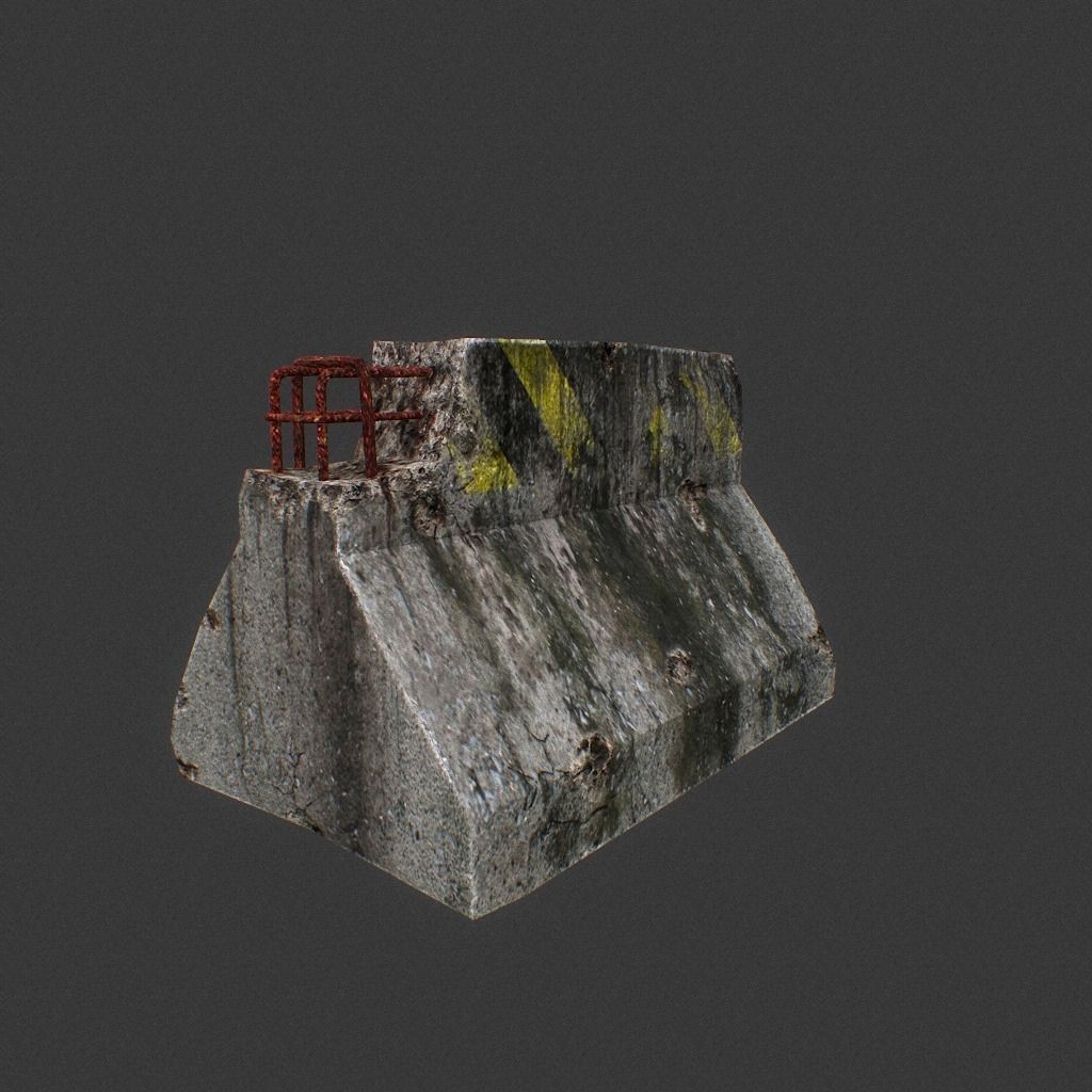 Road Block Damaged Low-poly 3D model_2